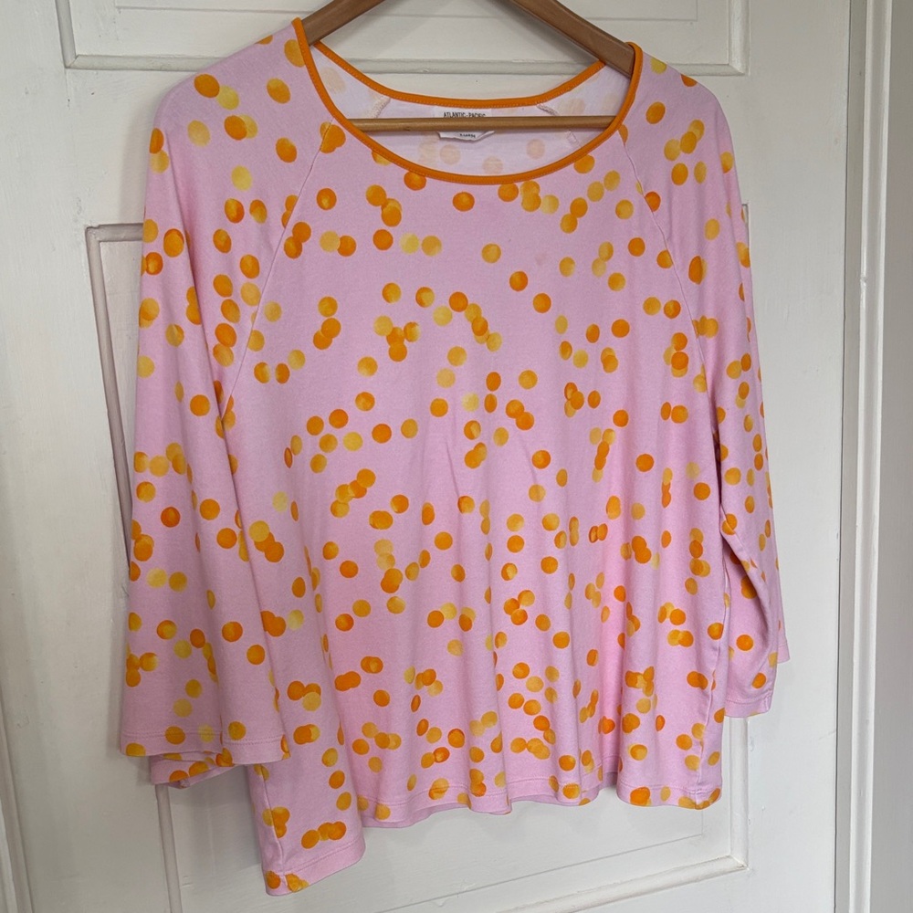 Atlantic Pacific Lake Pink Bell Sleeve Top Orange Polka Dots XL